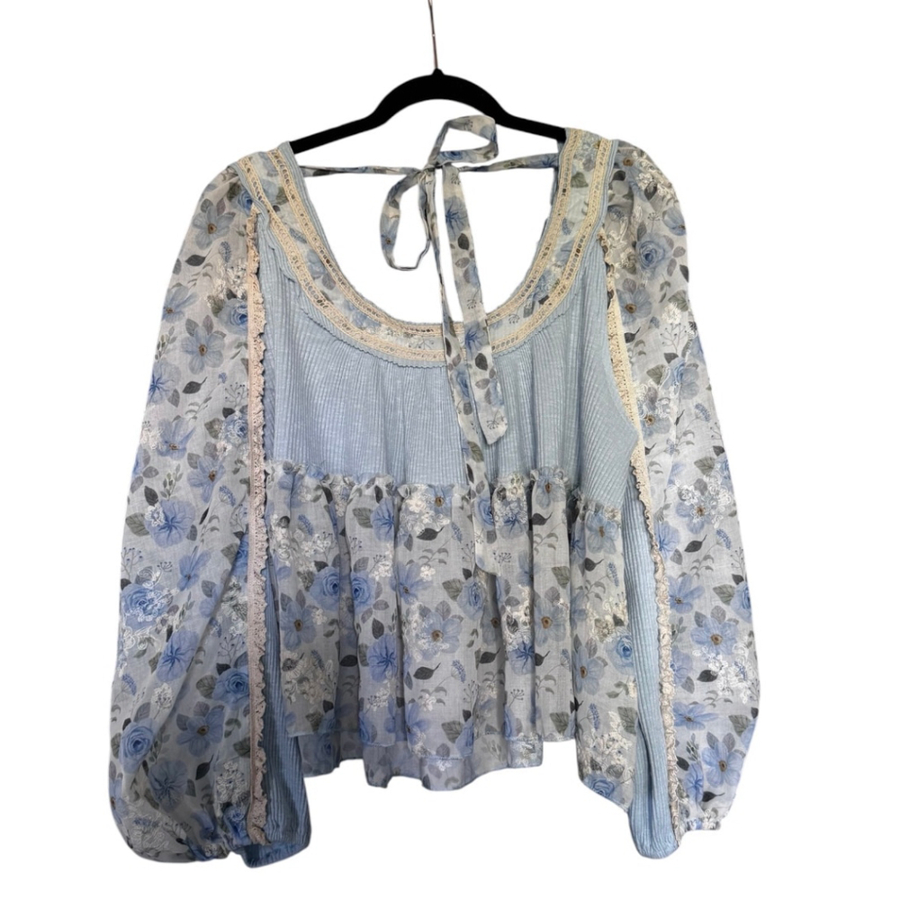 Womens Pol Powder Blue Floral Blouse L - Picture 6 of 16
